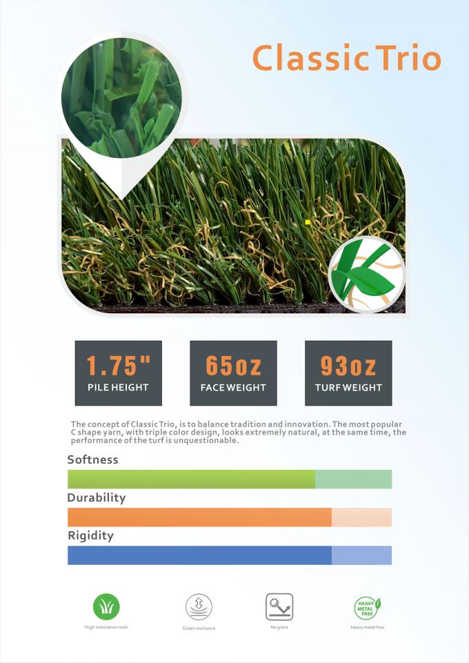 Doğal Görünümlü Bahçe Ticari Suni Çim Halı Sentetik Çim Çim EKO Destek %100 Geri Dönüştürülebilir 0
